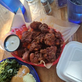 Rosetta's Kitchen - Buffalo Cauliflower,  Sautéed Kale, Mashed potatoes & gravy - Vegetarian Near Me - Asheville, North Carolina