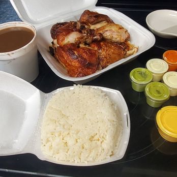 La Granja - Whole Chicken meal with Rice and Black Beans and all the sauces you want - Peruvian Near Me - Miami, Florida