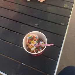 Great yogurt but management needs to really clean the tables and maintain the outdoor space.