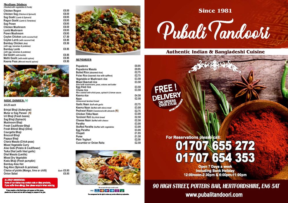 PUBALI TANDOORI Updated June 2024 90 High Street, Potters Bar