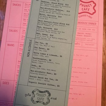 Phuket Cafe - Cocktail menu - Thai Near Me - Portland, Oregon