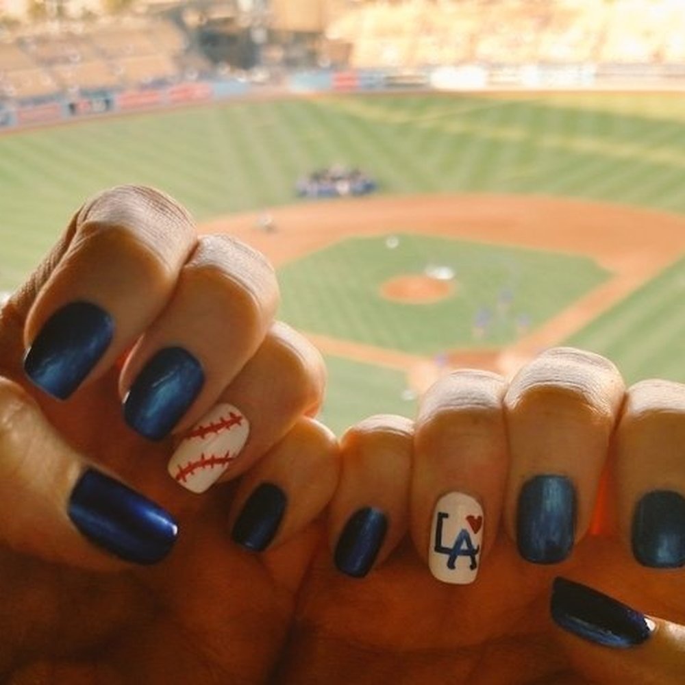 Fab LA Dodgers nails painted by Linda. Fab LA Dodgers nails painted by Linda.