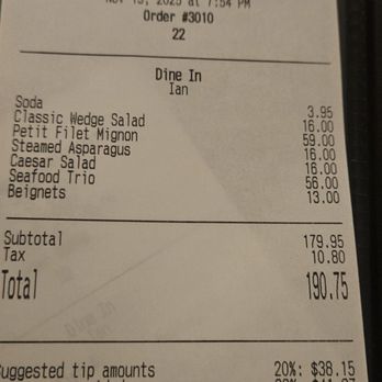 T Michaels - 2025 receipt - Steakhouses Near Me - Naples, Florida