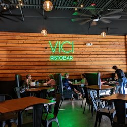 Vici Ristobar - Inside. Dining room. View from our booth next to one of the kitchen entrances.