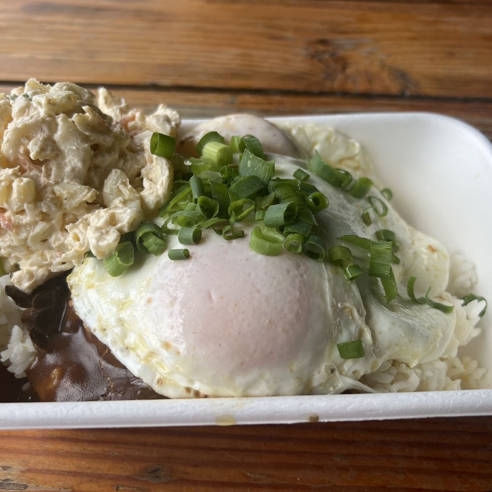 $15 locomoco with $4 s/o mac salad. Pretty good. Kinda bland but better than salty! $15 locomoco with $4 s/o mac salad. Pretty good. Kinda bland but better than salty!