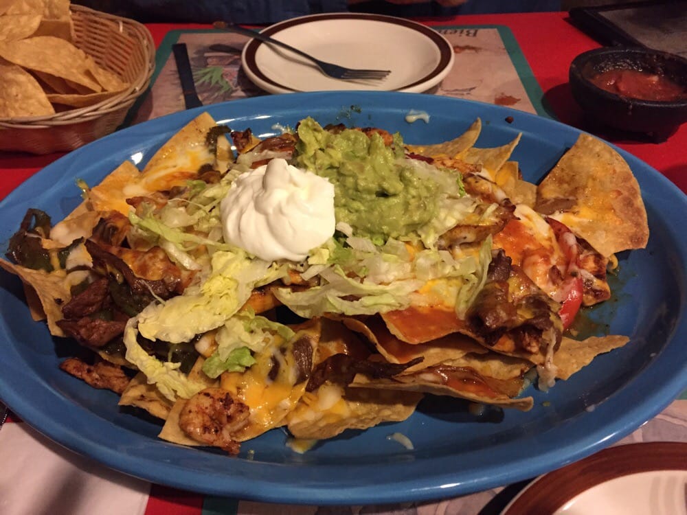 Nachos fajita mix appetizer. Steak, chicken and shrimp w/ grilled