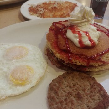 Coco's Bakery Restaurant - Raspberry cheese pancakes with turkey sausage, eggs, and hash browns - Bakeries Near Me - Redlands, California Coco's Bakery Restaurant - Raspberry cheese pancakes with turkey sausage, eggs, and hash browns - Bakeries Near Me - Redlands, California