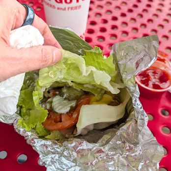 Five Guys - lettuce wrapped burger - Burgers Near Me - St. Charles, Missouri Five Guys - lettuce wrapped burger - Burgers Near Me - St. Charles, Missouri
