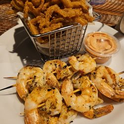 Red Rabbit Grill - Onion Straws + Skewed Shrimp Grilled