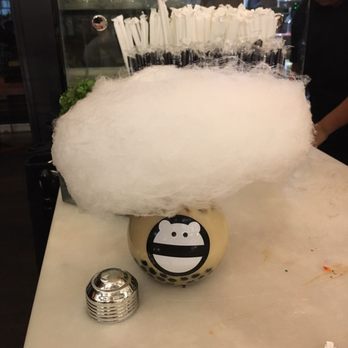 Mini Monster Cafe - Jasmine milk tea with cotton candy and boba - Bubble Tea Near Me - Anaheim, California