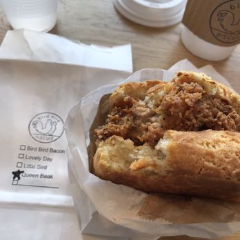 Bird Bird Biscuit - Queen Beak - cayenne black pepper honey, bacon-infused aioli, and chicken thigh. - Breakfast & Brunch Near Me - Austin, Texas