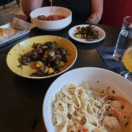 Spaghetti & meatballs, shrimp scampi with linguine,  brussels & bacon