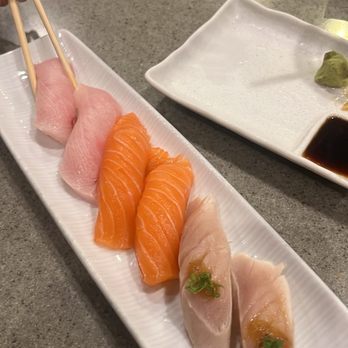 Shimogamo - Chandler - 2 Piece Albacore Nigiri, salmon Rainbow Roll, 2 Piece Yellowtail Nigiriyellow - Sushi Bars Near Me - Chandler, Arizona Shimogamo - Chandler - 2 Piece Albacore Nigiri, salmon Rainbow Roll, 2 Piece Yellowtail Nigiriyellow - Sushi Bars Near Me - Chandler, Arizona