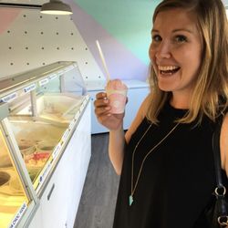 Scoopz Ice Cream Parlour - Excited for her dairy free sorbet!
