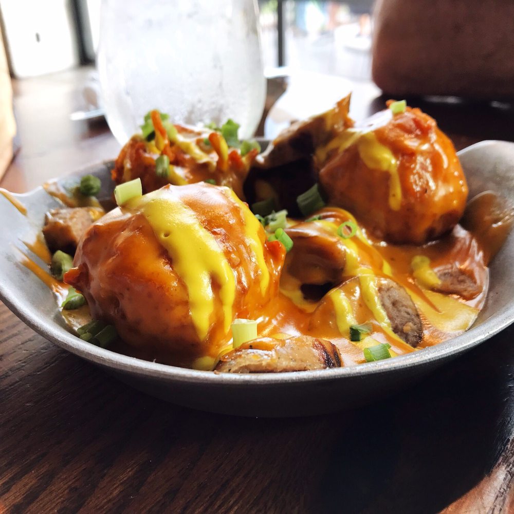 Grain - Tater tots with bratwurst - Beer Gardens Near Me - Norfolk, Virginia Grain - Tater tots with bratwurst - Beer Gardens Near Me - Norfolk, Virginia