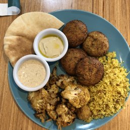 Air Baked Falafel Plate with Turmeric Rice Solo Side and Oven Roasted Cauliflower Solo Side Air Baked Falafel Plate with Turmeric Rice Solo Side and Oven Roasted Cauliflower Solo Side