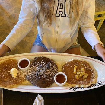 Breakfast Republic - Sampler pancakes, cinnamon, Oreo, & pineapple - Breakfast & Brunch Near Me - Costa Mesa, California