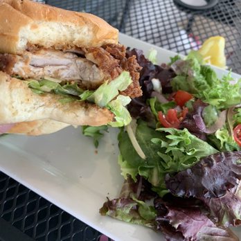 Porch - Fried chicken sandwich (regular, not the panko one). Side salad. - American Near Me - Mountain Brook, Alabama Porch - Fried chicken sandwich (regular, not the panko one). Side salad. - American Near Me - Mountain Brook, Alabama