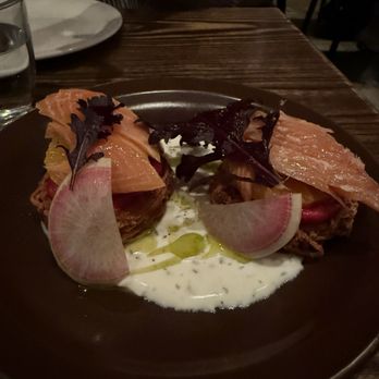 Nopa - Smoked Trout Latkes - New American Near Me - San Francisco, California Nopa - Smoked Trout Latkes - New American Near Me - San Francisco, California