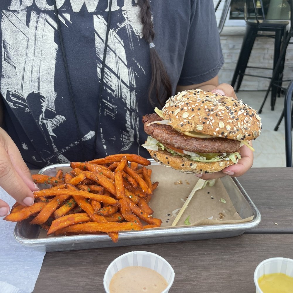 Hopdoddy Burger Bar - Daughter impossible burger with sweet potato fries - Burgers Near Me - Euless, Texas Hopdoddy Burger Bar - Daughter impossible burger with sweet potato fries - Burgers Near Me - Euless, Texas