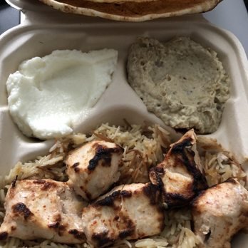 Hummus Labs - Chicken kabob plate with garlic paste and baba ghannoush - Mediterranean Near Me - Pasadena, California