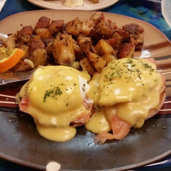 Scrambled Egg Cafe - Eggs Benedict with Salmon and home fries. So...gooooood. - Breakfast & Brunch Near Me - Indian Harbour Beach, Florida Scrambled Egg Cafe - Eggs Benedict with Salmon and home fries. So...gooooood. - Breakfast & Brunch Near Me - Indian Harbour Beach, Florida