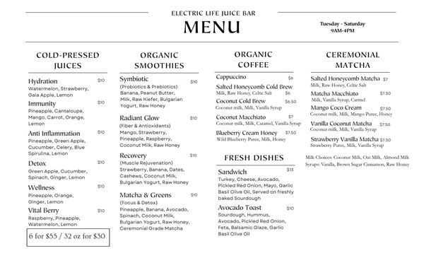 Menu photo 2 Electric Life Juice Bar Riverside, CA