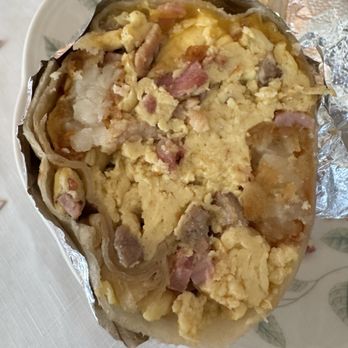 The Breakfast Burrito Factory - Cross section of burrito supreme. - Breakfast & Brunch Near Me - Hermosa Beach, California