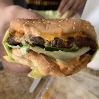 Titan Burgers - cheeseburger: 1,000 island dressing, lettuce, tomatoes, onions + pickles = $3.89 - Burgers Near Me - Ontario, California Titan Burgers - cheeseburger: 1,000 island dressing, lettuce, tomatoes, onions + pickles = $3.89 - Burgers Near Me - Ontario, California