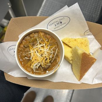 Coastal Catering - Chili and corn bread from their event at the beach bum in west OC for halloween - Food Trucks Near Me - Ocean City, Maryland Coastal Catering - Chili and corn bread from their event at the beach bum in west OC for halloween - Food Trucks Near Me - Ocean City, Maryland