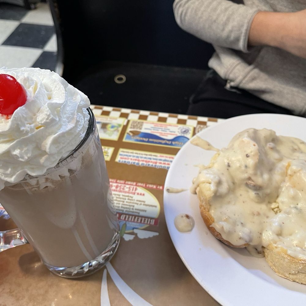 Sax's Joint - Biscuits and gravy with a cookies and cream milkshake - Breakfast & Brunch Near Me - Petaluma, California Sax's Joint - Biscuits and gravy with a cookies and cream milkshake - Breakfast & Brunch Near Me - Petaluma, California