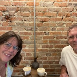 My love and I enjoying a Breve, espresso with steamed half and half. We add a packed of raw sugar for our taste. Yummy!