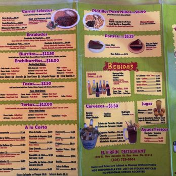 El Pirrin - Menu April 2025 - Mexican Near Me - San Jose, California