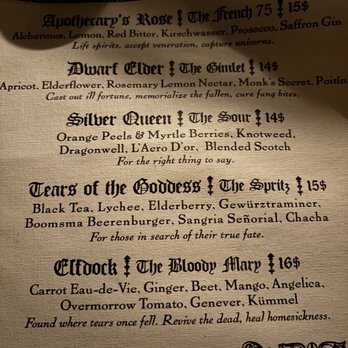 Throne Room - Top of the scroll, sweet and light drinks. I chose the Dwarven drink. Light, chilled, sweet. - Bars Near Me - San Diego, California