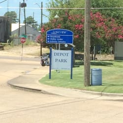 Depot Park - Park sign as seen from the Amtrak parking area.