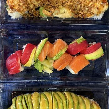 Happy Sushi - From top to bottom: crunchy cooked tuna, sun-kissed roll, amigo roll - Japanese Near Me - Chino Hills, California