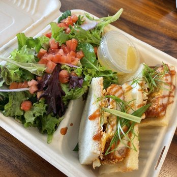 Monarch Poke - Katsu Sando (served with salad or fries). The dressing for the salad was Ono. I think possibly their calamansi dressing? - Hawaiian Near Me - Aiea, Hawaii