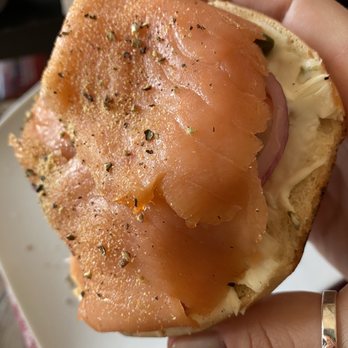 Johnny's Luncheonette - The Jack & Marion (chive cream cheese) with pepper and garlic powder added on top - Diners Near Me - Newton, Massachusetts