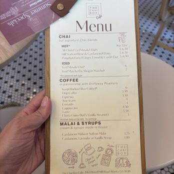 The Chai Box Cafe - Drink menu - Cafes Near Me - Atlanta, Georgia The Chai Box Cafe - Drink menu - Cafes Near Me - Atlanta, Georgia