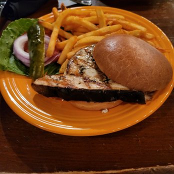 Mine Oyster - Catch of the day (swordfish) Sandwich w/ Fries - Live/Raw Food Near Me - Boothbay Harbor, Maine
