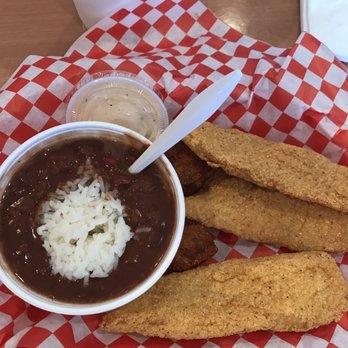 Fish & Chicks - Catfish Red Beans & Rice Hush Puppies - Seafood Near Me - Cypress, Texas