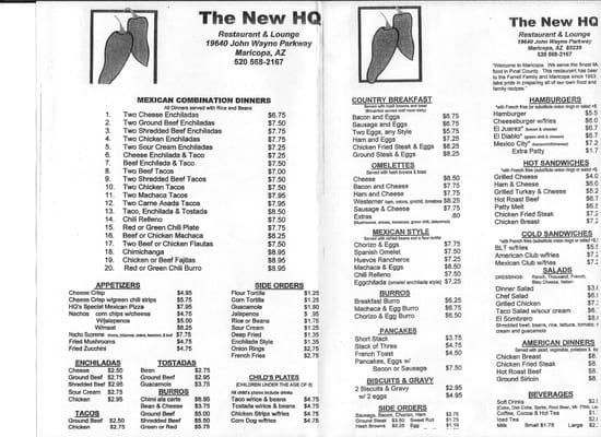 Menu photo 8 Headquarters Cafe Maricopa, AZ
