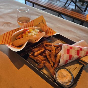 Wurstküche - Duck and bacon sausage, fries, and almond blue cheese dip - Hot Dogs Near Me - Los Angeles, California Wurstküche - Duck and bacon sausage, fries, and almond blue cheese dip - Hot Dogs Near Me - Los Angeles, California