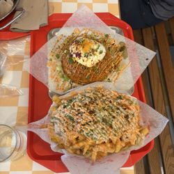 K fries and Kimchi fried rice (no pork)