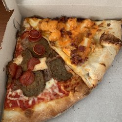 Stony Brook Pizza - Slice 1: pepperoni, sausage, meatball - not good Slice 2: Russian pizza - pretty good