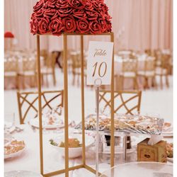 Palladio Banquet Hall - Decorations. The deep red looks so beautiful against all the champagne, gold and crème throughout the venue.