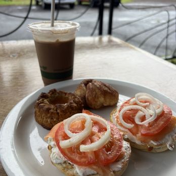 Tin Shack Bakery - Iced mocha, lox bagel, Lilikoi and knot - Coffee & Tea Near Me - Pāhoa, Hawaii