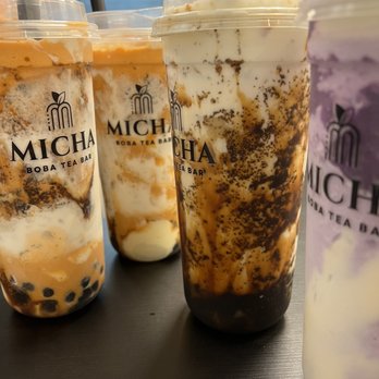 Micha Boba Tea Bar - Ube Taro Wave Mochi Dirty Tiger Thai Dirty Brown Sugar Boba Milk with Creme Brulee - Juice Bars & Smoothies Near Me - Stanton, California