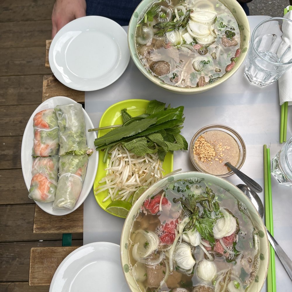 Beef pho and shrimp spring rolls Beef pho and shrimp spring rolls