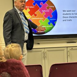 Harrisburg Academy - Adrian Allan,  Head of School, presenting on key characteristics that the school values and seeks to foster in its student body.